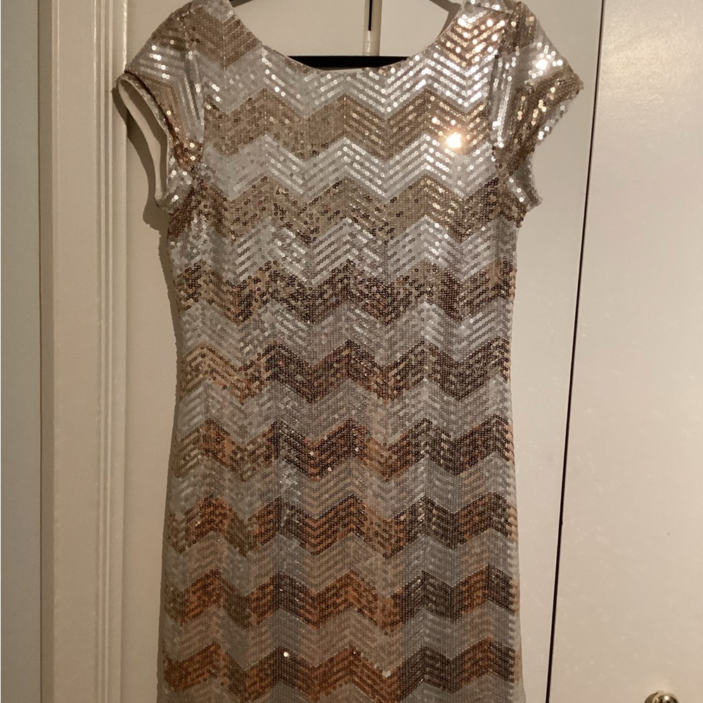 Sequin Chevron Dress in Silver and Gold